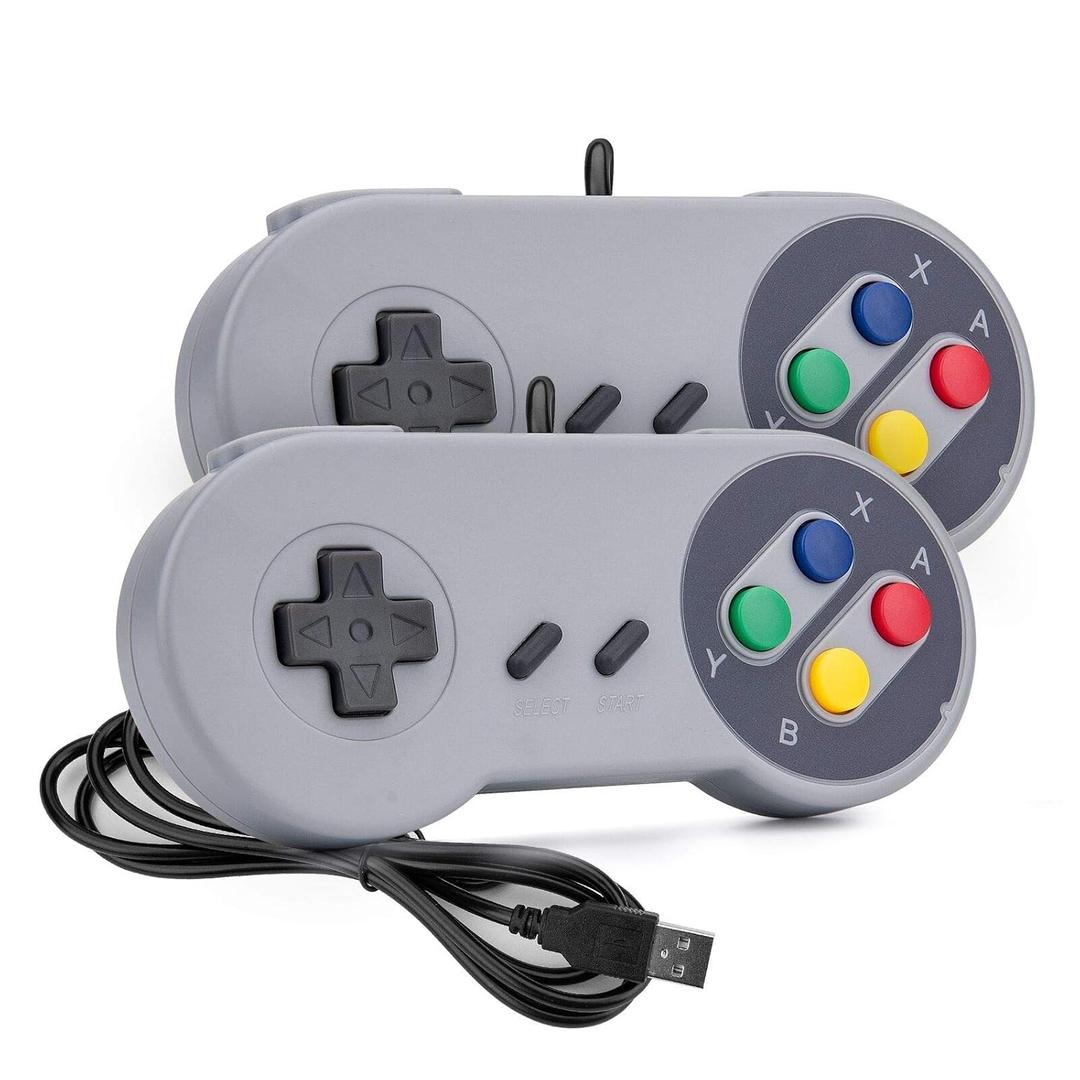 Rii Game Controller, Retro USB Controller for PC Gaming, Super Classic Wired Game Emulator Controller for PC, Raspberry Pi, Windows, Mac, Liunx, Android (Grey, 2 Pack)