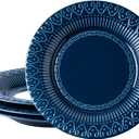 AmorArc Ceramic Dinner Salad Plates Set of 4, 8 inch Small Dinner Plates with Embossed Pattern for Dessert,Salad, Appetizer, Bread. Microwave&Dishwasher Safe, Scratch Resistant, Blue