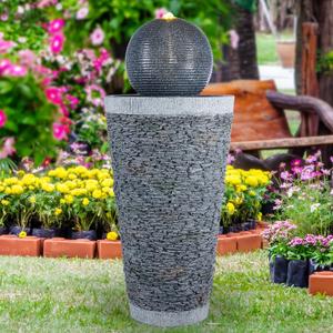 HPC Decor Modern Outdoor Sphere Fountain with LED Lighting - 28 Inch Freestanding Water Feature for Patio, Garden, Backyard, Porch, Deck - Relaxing Home Décor Art for Outdoor Spaces