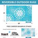 Wallona Outdoor Rugs 9x12 ft Patio Waterproof Clearance Indoor Outdoor Large Carpet for Patio Plastic Straw Reversible Area Rugs Mat for RV, Camping, Balcony, Beach, Picnic, Porch, Flower Teal & White