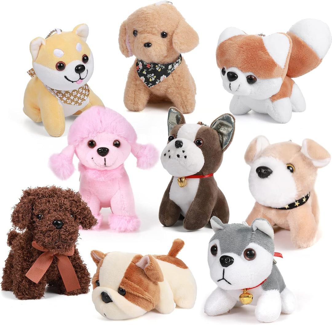 Aoriher 9 Pcs Mini Plush Dog Bulk 4.7 Inch Puppy Stuffed Animals Small Stuffed Dogs Cute Assorted Soft Puppy Toys for Birthday Party Favor Decorations