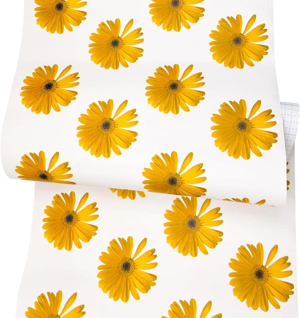 Yifely Peel & Stick Shelf Liner Removable Countertops Paper for Covering Apartment Old Drawer Cabinets, Yellow Daisy, 17.7 Inch by 9.8 Feet