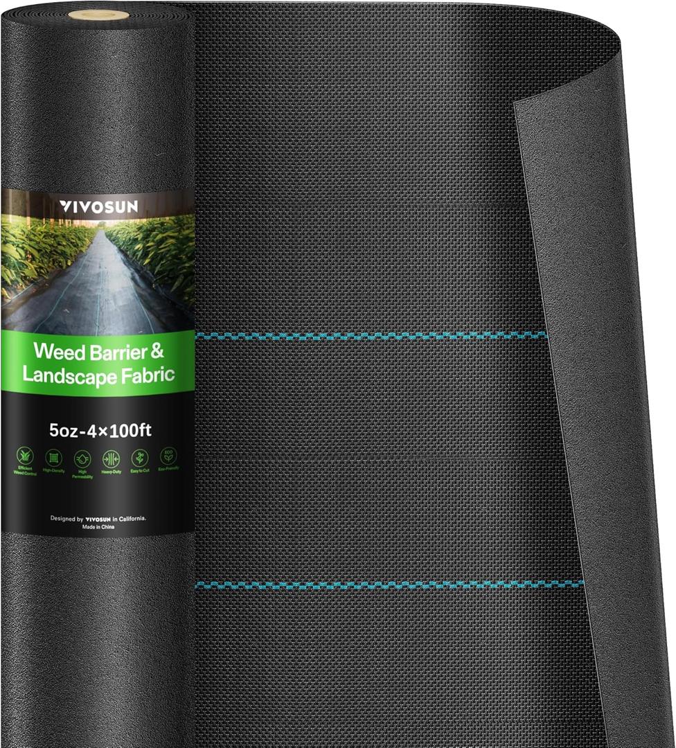VIVOSUN Premium Weed Barrier Landscape Fabric Heavy Duty, 4ftx100ft 5oz Double-Layered Weed Control Mat with High Permeability, Commercial Ground Cover, Easy Set up & Superior Weed Control (4100FT)
