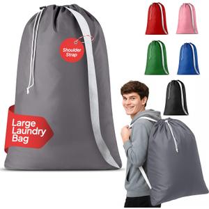 Handy Laundry Bag Shoulder Strap Extra Large - Drawstring Locking Closure, Durable Material, Heavy Duty Stitching, Hands Free Carrying - Perfect College Dorm (Grey, 30" x 40") (1-Pack)