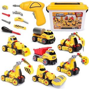 FLY2SKY 7 in 1 Take Apart Toys with Electric Drill Take Apart Truck Toys Construction Set DIY Engineering Building Toy Push Go STEM Toy Gift for Boys Toys Ages 4-7 Years Old