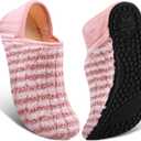 ATHMILE House Slippers for Women Men Indoor Barefoot Slippers Socks Furry Slip on House Shoes Cozy Comfy for Home Bedroom Travel Yoga (8-8.5 Women/7-7.5 Men, Pink Striped)