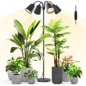 Bstrip Grow Lights for Indoor Plants, 4 Head Plant Light Stand with Flexible Gooseneck, 3800K Full Spectrum Non-Dimmable Light for Plants Growing, 59" Tall Standing Grow Light with Smart Timer