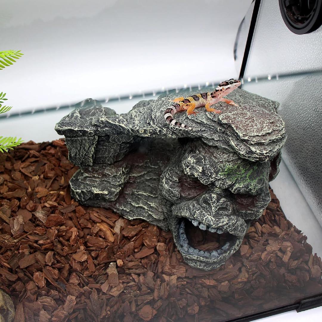 Gecko Hide Shale Scape Step Ledge, Reptile Rock Basking Platform Cave Hideout Tank Accessories Decorations, Great for Reptiles, Amphibians, Leopard Gecko, Snake, Lizard, Frogs, Turtle