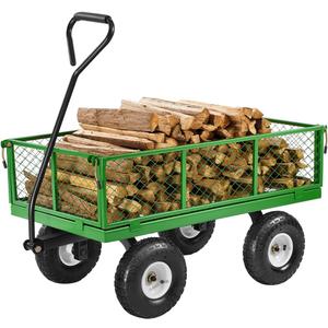 VEVOR 900 Lbs Steel Garden Cart on Wheels, Heavy Duty Pullable Garden Wagon Yard Cart, Outdoor Metal Utility Wagon with 10" Tires and Mesh Removable Sides(Convert to Flatbed), and 180°Rotating Handle