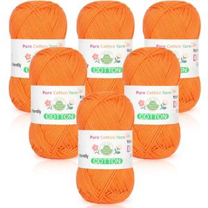 Katech Pure Cotton Yarn for Crocheting & KnittingSoft Sport Weight CYC #2, 6 Skeins (50g Each, 300g Total), Ideal Crochet Yarn for Dishcloths, Baby Clothes, Socks, Lightweight ScarvesOrange