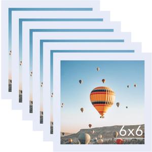 6x6 Picture Frame Set of 6 for Wall Hanging or Tabletop, 6 x 6 Square Wall Gallery Poster Photo Frame with Shatter Resistant Plexiglass, 6 Pack, White