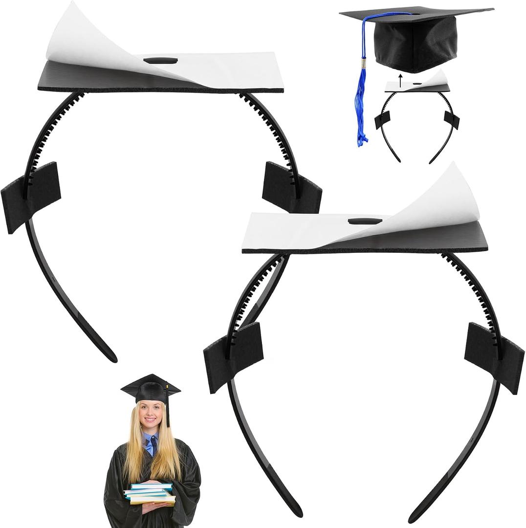 2 Pack Graduation Cap Headband, Grad Cap Hairband Insert for Perfect Graduation Hat Headband, Gift for Graduates Students Accessories Black
