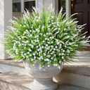 HyeFlora 20 Bundles Artificial Fake Outdoor Plants Flowers for Spring Decoration, UV Resistant Realistic White Plastic Flowers Faux Plant Monkey Grass for Planter Home Garden Porch Patio Window Box