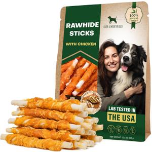 Beloved Pets Dog Treats & Long Lasting Rawhide Chews Wrapped Chicken 10.6 Oz  Pet Bones Sticks for Large, Medium & Small Breeds  Aggressive Chewers Snacks  Puppy Toys Treats
