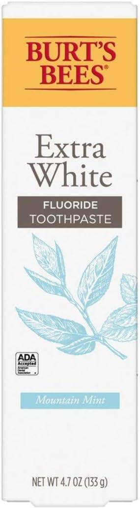 Burt's Bees Extra White Toothpaste, Fluoride Toothpaste, Natural Flavor, Mountain Mint, 4.7 oz, Pack of 3