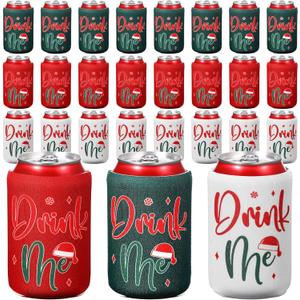 24 Pcs Christmas Can Cooler Sleeves 12 oz Drink Me Beer Drink Bottle Cooler Sleeves Reusable Beverages Can Insulated Covers for Soda Drinks Christmas Holiday Party Supplies