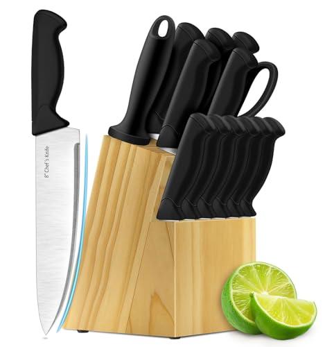 Knife Set, 14-Piece Kitchen Knife Set, German High Carbon Stainless Steel, Durable Knife Block, Black