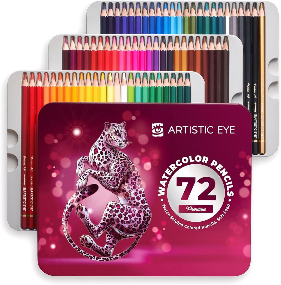 ARTISTIC EYE Premium Watercolor Pencils | Set of 72, Quality 3.5mm Soft Core Leads, Water-Soluble Pencils, Perfect for Beginner & Advanced Artists