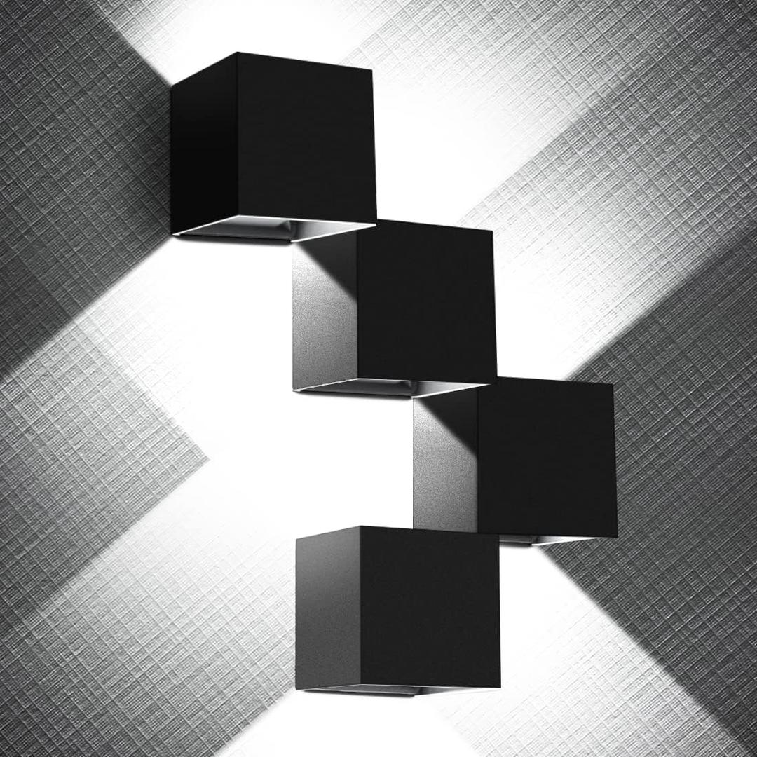 ledmo 20W High Power Modern Outdoor Wall Sconce Light Creative Adjustable Beam Square Up and Down Exterior Wall Lights Fixture Anti-Rust Aluminum IP65 6000K 1800LM Black for Patio Garage House 4 Pack