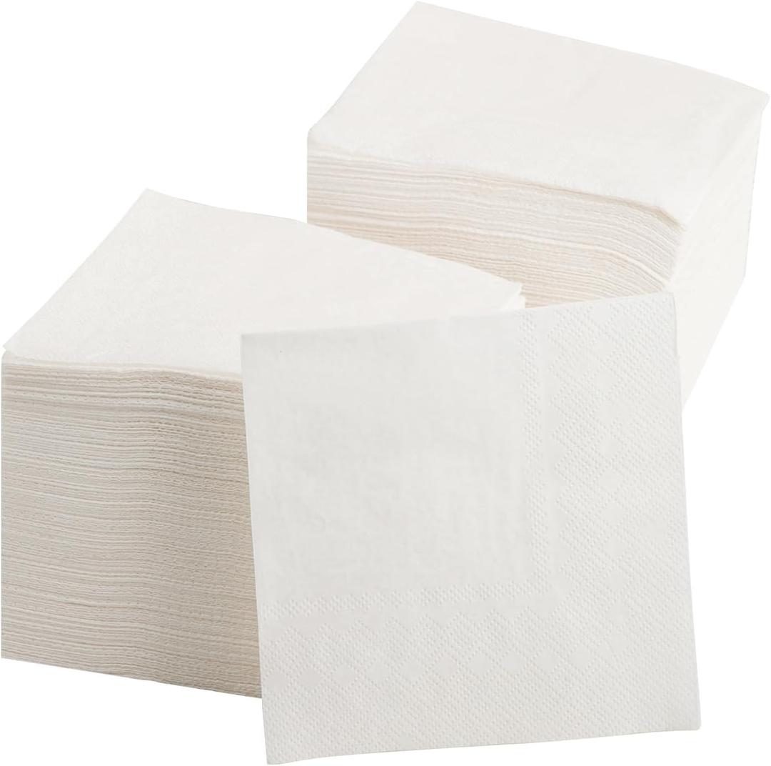 1000 PCS Napkins 2 Ply 4.9" X 4.9" Plain White Beverage Napkins Disposable Four Folded Cocktails Paper Napkins Folded
