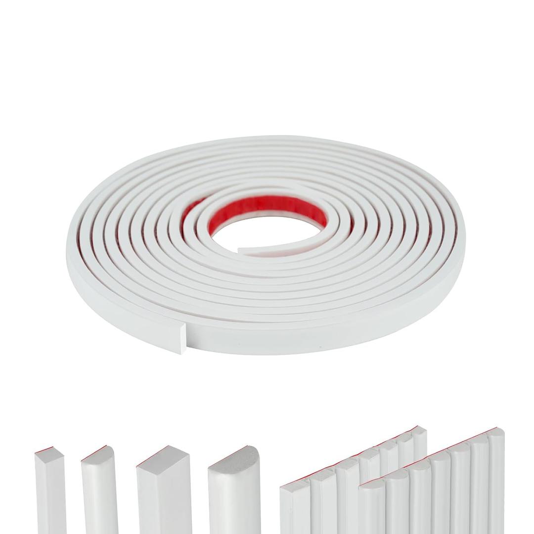 0.39lN*10FT Rectangle Flexible Peel and stickTrim Molding Trim for Backsplash Tile, Edge, Walls.Borders, Lattice Window, Flexible and Self Adhesive Trim,White (Rect.-0.39lN)