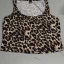 BEAUDRM Women's Y2K Leopard Tank Top Square Neck Camisole Crop Tops Slim Fit Wide Strap Cheetah Cami Brown and Black Large L