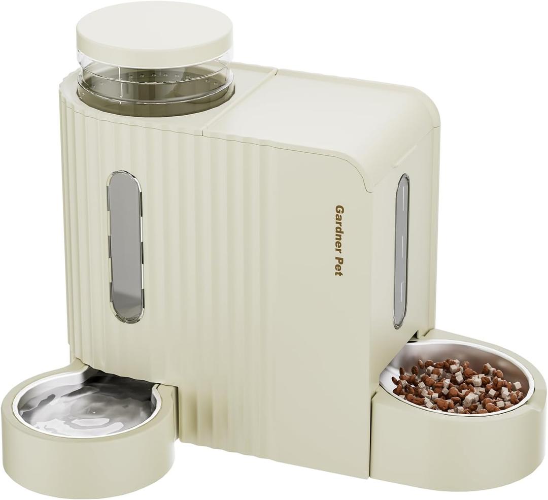 Gardner Pet Gravity Automatic 2-in-1 Pet Feeder, 0.8 Gallons*2 Cat Feeder and Water Dispenser Set, 100% BPA-Free Feeder and Stainless Steel Water Dispenser for Dogs, Cats, Rabbits, Puppies (Beige)