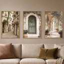 DRACIT European Flower Street Framed Canvas Wall Art Set,Natural Architecture Travel City Landscape Wall Decor,Vintage Neutral Archway Cityscape Artwork for Living Room,Bedroom,Farmhouse-16 x24 x3