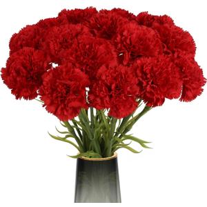 15PCS Red Carnation Artificial Flowers 20.47" Long Stems Fake Carnation Silk Flowers Bulk for Wedding Flower Arrangements Table Centerpieces Bridal Bouquets Home Party Decor (Red)