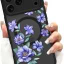Magnetic Case for iPhone 17 Pro Max, Cute Purple Floral Flower Aesthetic Design [Compatible with Magsafe] Soft TPU and Hard PC Anti-Scratch Shockproof Protective Case for Men Women