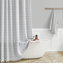 BTTN Boho Farmhouse Shower Curtain, Linen Rustic Heavy Duty Fabric Shower Curtain Set with Tassel, Water Repellent, Bohemian Vintage Country Thick Cloth Shower Curtains for Bathroom, Gray/Grey, 72x72