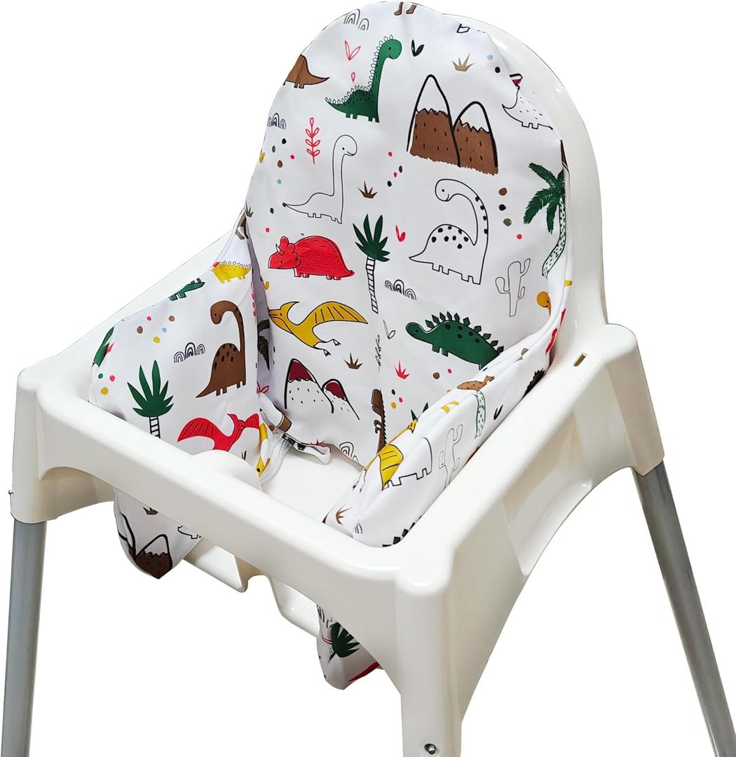 MISSEIAR High Chair Cushion with Cover for IKEA Antilop High Chair, Wooden High Chair Pad Pillow, Built-in Inflatable Cushion (Dinosaur-car)