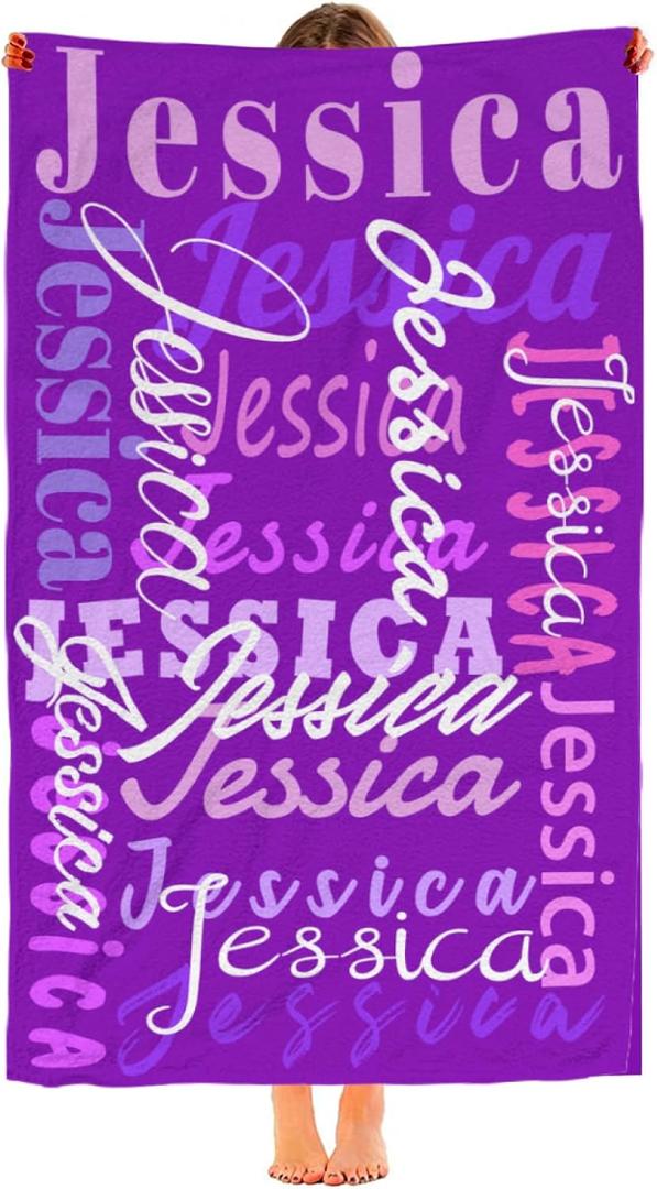 Custom Name Beach Towel, Personalized Beach Towels for Adults, Ultra-Soft Quick-Dry Bath Pool Towels for Kids,Multiple Color Sizes Pool Towel for Travel Pool Summer (Dark Purple)