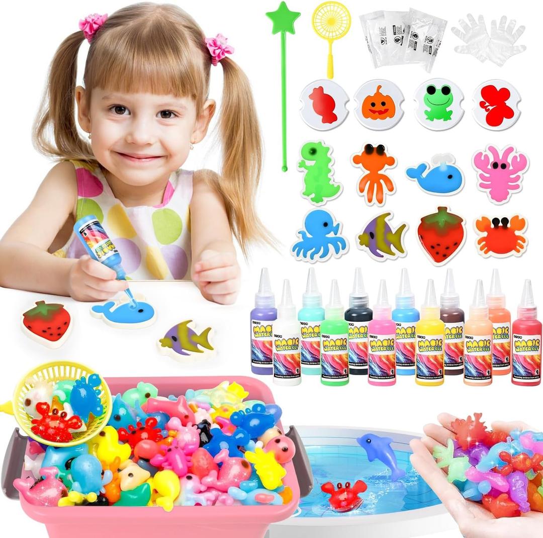 Abifny Magic Water Toy Elf Kit, Aqua Water Fairy Gel 12 Magic Gels Kit 12 Molds Creative Water Pets Squishy Toys for 4 5 6 7 Year Old Kids