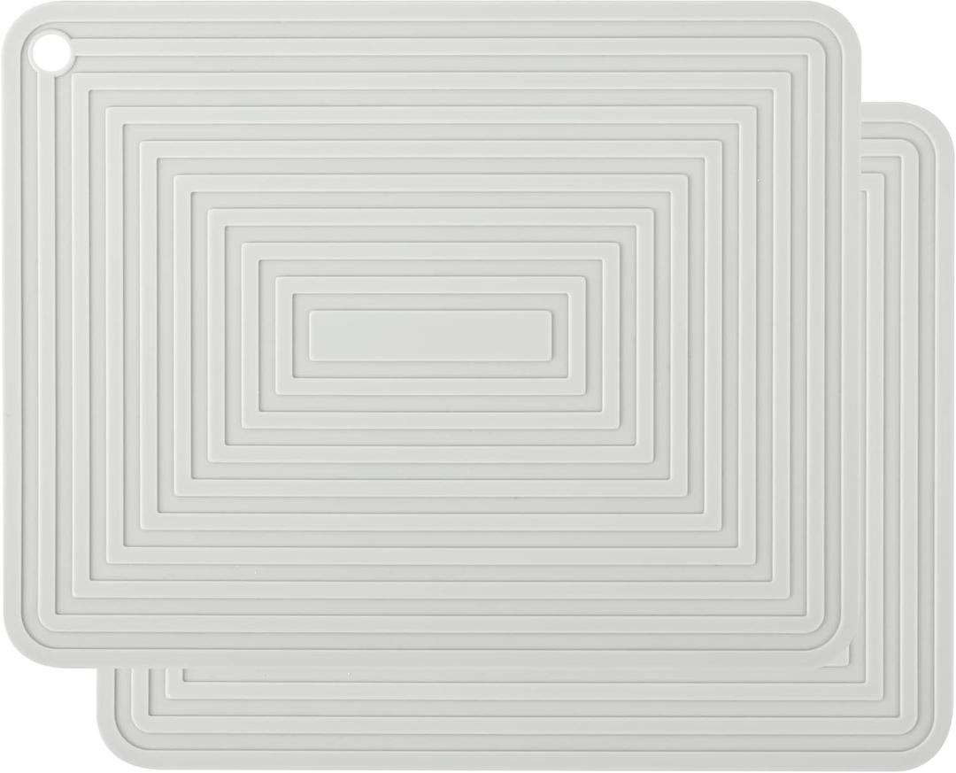 Silicone Trivets, Pads for Hot Dishes, Pots and Pans, Multipurpose Heat Resistant Mats for Kitchen Counter, Flexible Hot Pads for Kitchen, Durable Silicone Hot Mat Set 2 (Light Grey) (A01: Rectangular-teal)