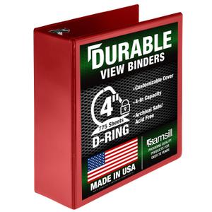 Samsill Durable 4 Inch Binder, Locking D Ring Binder, Customizable Clear View Cover, Red, Single, Holds 775 Pages