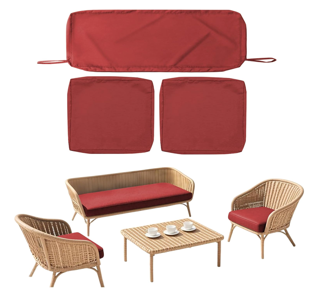 SK Studio 3Pcs Outdoor Cushion Covers Patio Seat Cushion Replacement Covers | Patio Cushion Covers for 4-Seater Wicker Rattan Chair Loveseat, 42x18x2, 18x18x2, Red
