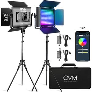GVM RGB LED Video Light with Lighting Kits, 680RS 50W Led Panel Light with Bluetooth Control, 2 Packs Photography Lighting for YouTube Studio, Video Shooting, Gaming, Streaming, Conference, 2 Pack-Black