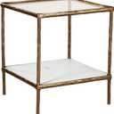 Signature Design by Ashley Ryandale | Contemporary Accent Table  Glass Top, Aluminum Frame & Marble Shelf, Antique Brass Finish