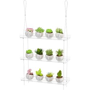3-Tier Acrylic Hanging Plant Shelves - Height Adjustable Clear Acrylic Shelves for Windows - Perfect for Indoor Gardens, Kitchen Window Displays of Flowers, Succulent Plants, and Seedling Growth