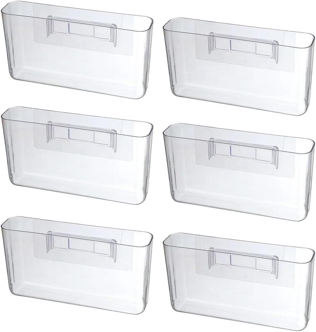 6 Pcs Adhesive Cabinet Door Organizers, 8 Inch Acrylic Wall Mount Organizer Without Drilling, Clear Adhesive Cabinet Door Storage Bins for Kitchen Bathroom Bedroom Living Room