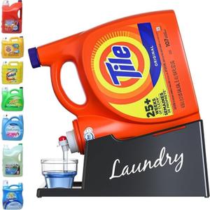 Skywin Laundry Detergent Holder Stand Organizer and Drip Tray for Laundry Room Organization, Laundry Soap Holder for Liquid Laundry Detergent, Laundry Detergent Stand (Black with Print)
