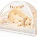 Gorich Twin Bed Tent for Kids, Indoor Privacy Toddler Sleeping Canopy with Mesh Window, Fits Bunk or Floor Bed, Include Star Lights & Tassels, Cozy Playhouse for Boys Girls Birthday (Cream)