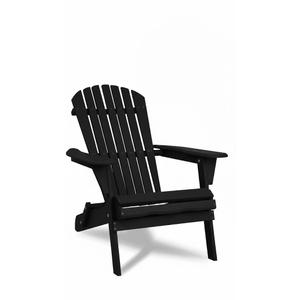 Folding Adirondack Chair, Outdoor Wooden Lounge Chairs with Pre-Assembled Backrest, Wood Accent Furniture Chairs for Patio, Garden, Porch, Poolside, Max 220lbs, Black, One Pack