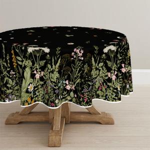 Horaldaily Spring Tablecloth 7070 Inch Round, Black Wild Flower Daisy Washable Seasonal Table Cover for Party Picnic Dinner Decor