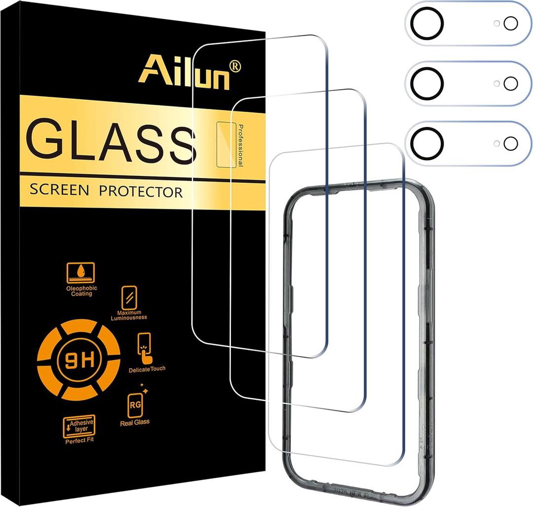 Ailun 3 Pack Screen Protector for iPhone Air [6.5 Inch] + 3 Pack Camera Lens Protector with Installation Frame,Dynamic Island Compatible,Case Friendly [Not for iPhone 17/17 Pro/17 Pro Max]