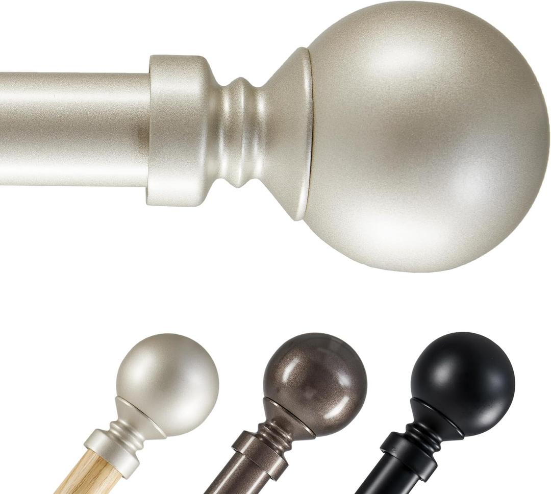 Deconovo Heavy-Duty Grey Curtain Rod, Adjustable 48-84 Inch Decorative Window Rod, 1 Inch Metal Tube for Curtains, Drapes & Blackout Panels, Easy Installation, Elegant Finials