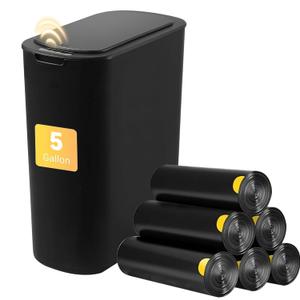 Bathroom Trash Can with Lid 5 Gallon Black Motion Senor Automatic Garbage Cans for Kitchen,Bedroom, Office, Living Room