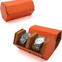 Watch Travel Hexagon Case Portable Organizer - Luxury Watch Hexagon Travel Box Recycled Leather Storage and Display for Men and Women(2Slot-Orange)