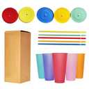 Plastic Cups with Lids and Straws, Coffee Reusable Tumbler Water Bottle Holiday Party Supplies Gifts for Drinking Coffee Cocoa 12 Count